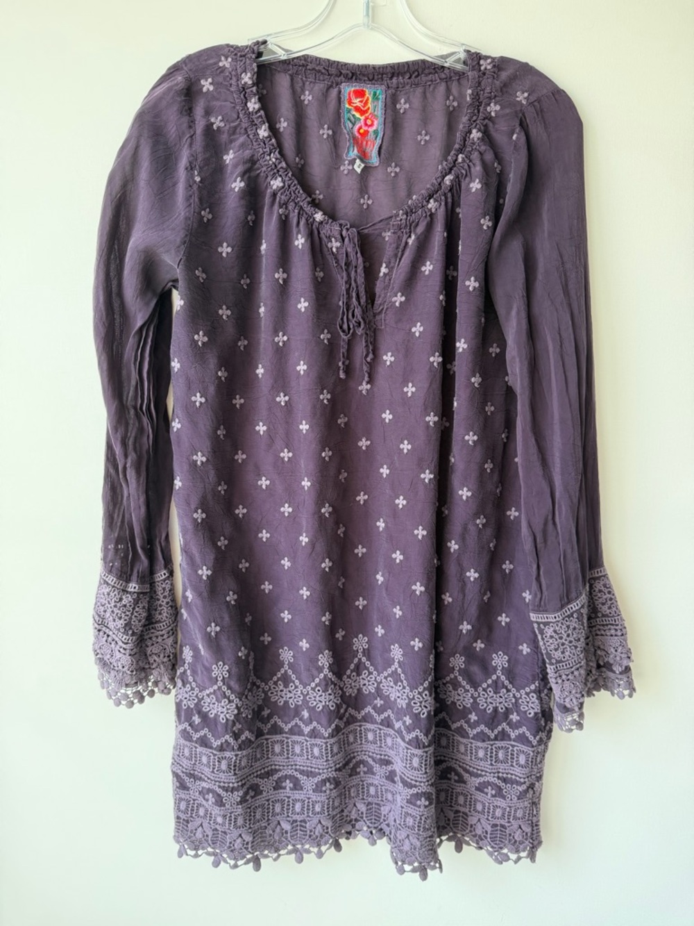 Johnny Was Lavender Embroidered Peasant Tunic